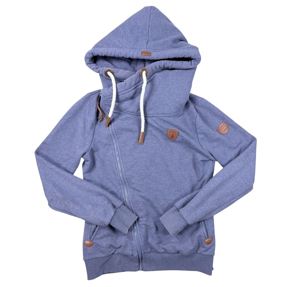Wanakome Hestia Asymmetric Side Zip Cowl Neck Hoodie Blue Purple Womens M